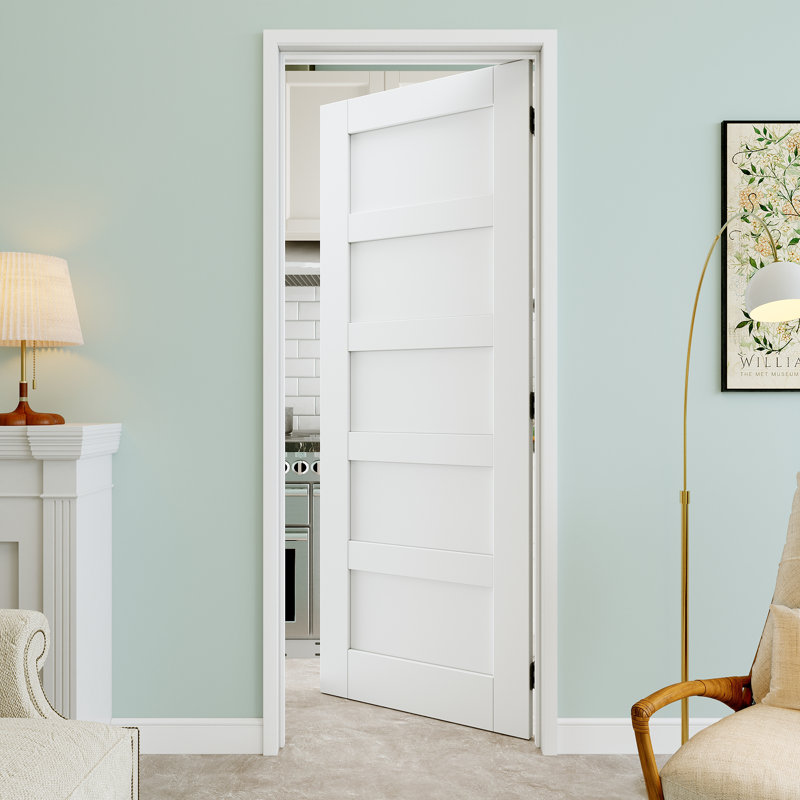 Interior Prehung Door Slab 5 Panel Shaker Door Slab Solid Core White Primed Pantry Door With Quick Assemble Jamb / Door Seal Strip