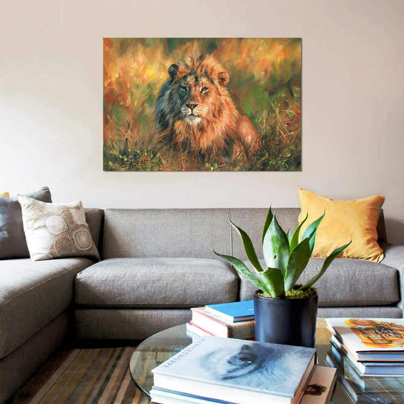 «Lion at Sunset» par David Stribble, impression sur toile tendue, H 40 po x l 60 po x p 1,5 po, Toile tendue, Pas de tapis
