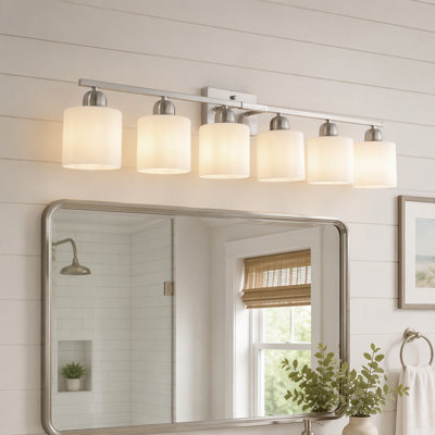 Bathroom Vanity Light, 6-Light Nickel Vanity Lights for Bathroom, Wall Sconce Lighting with Milky White Glass Shade, Wall Lights,Bath Vintage Wall Mounted Lamps for Mirror Bedroom