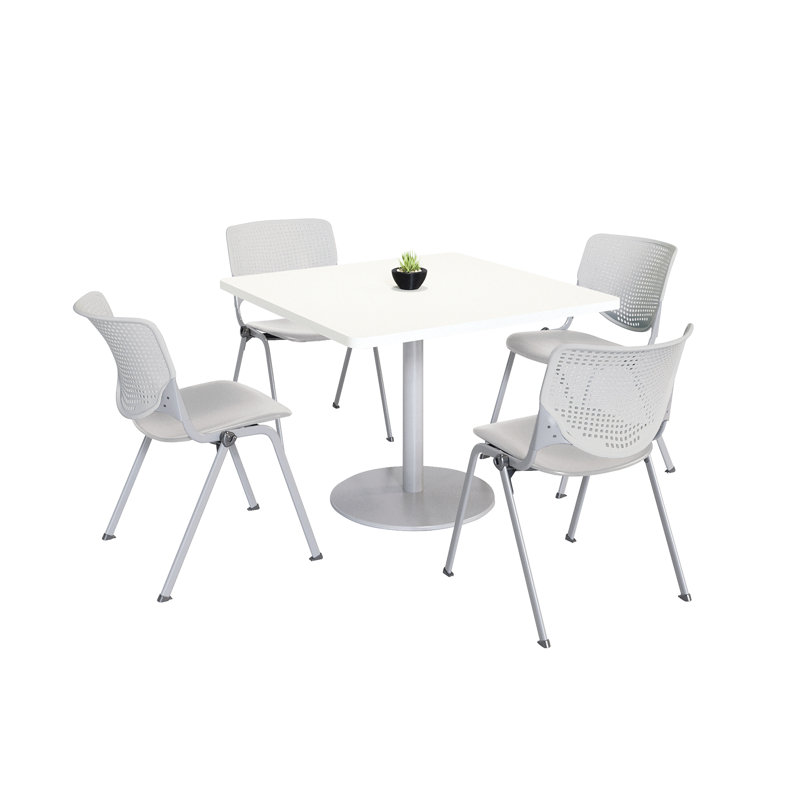 Ensemble de table de salle à manger et de chaise Kool Mode, H 29 po x L 36 po x l 36 po, Gris clair, Blanc