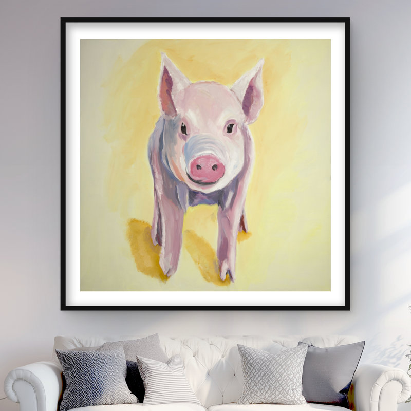Cochon solitaire - reproduction encadrée mat pour décor de ferme de chambre à coucher, H 48 po x l 48 po