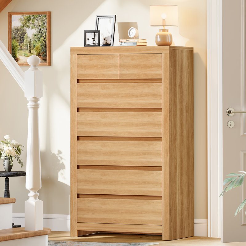 7 Drawer Dresser For Bedroom, 51.6" Tall Dresser with 7 Drawers, Modern Dressers & Chests of Drawers with Metal Handles, Wooden Dresser TV Stand, Bedroom Dressers, for Bedroom, Hallway, Natural