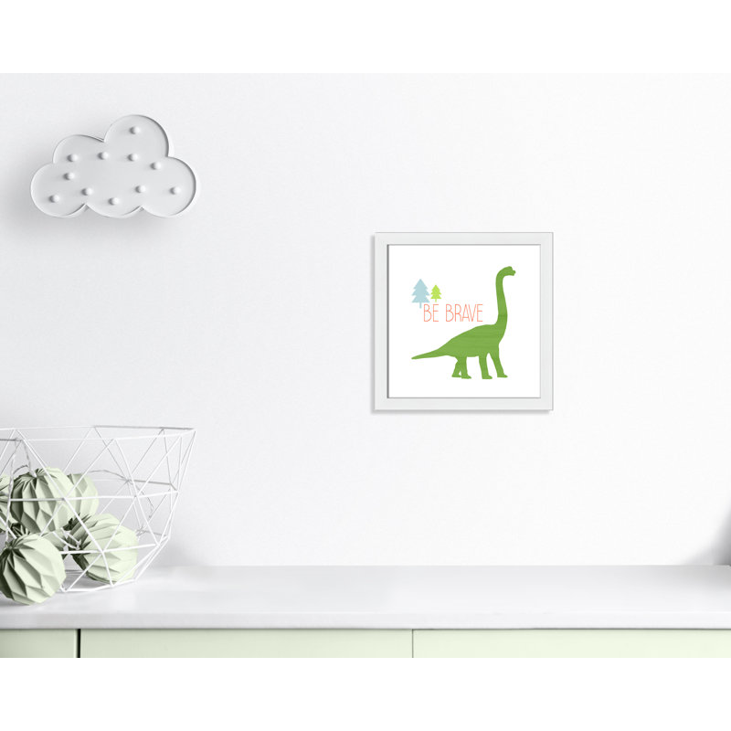 Dino Brave 1 ', art encadré, H 16 po x l 16 po x P 0,6 po, Encadré plat blanc