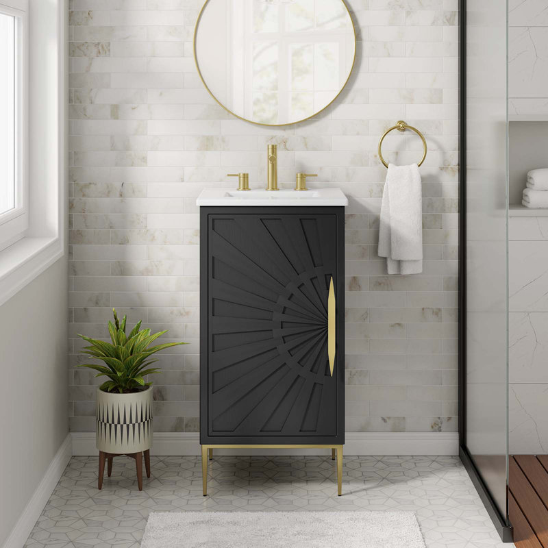 Awaken 18" Black and White Wood Bathroom Vanity with Gold Base