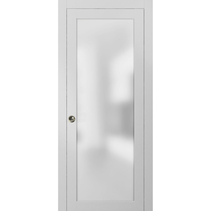 Porte coulissante avec vitrage dépoli Planum 2102 Blanc Soie, ensemble de garnitures, rail et quincaillerie en bois massif, pour chambre, salle de bain et placard, portes robustes - 76 cm x 203 cm