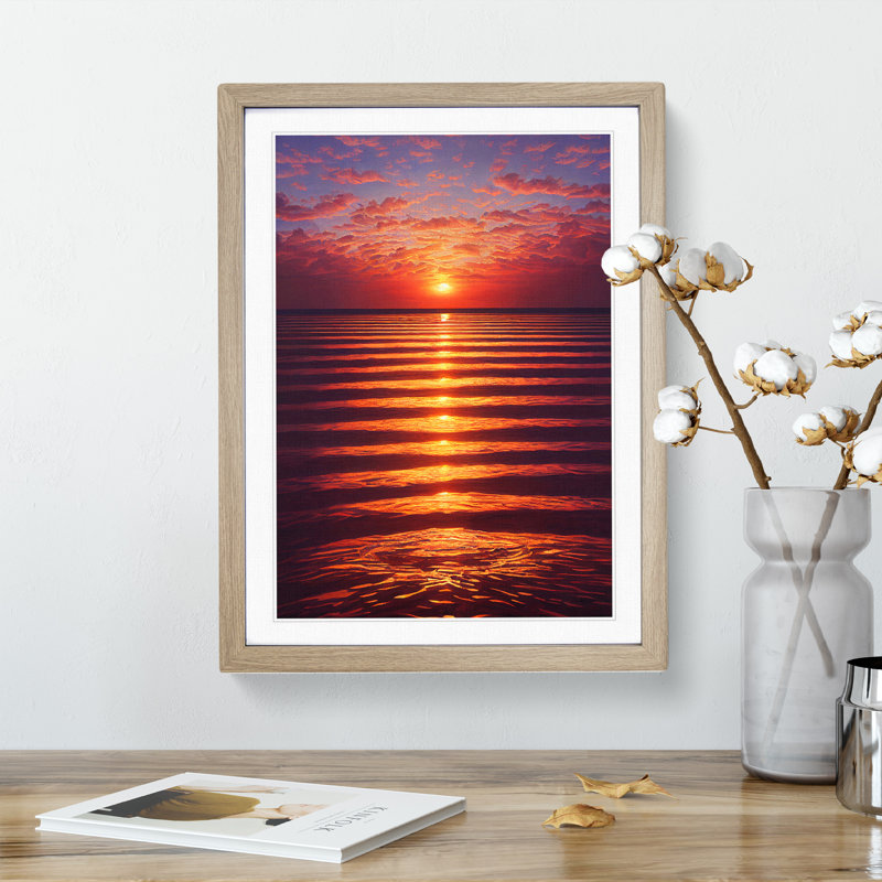 Classic Ocean Sunset Framed Print, 46cm H x 34cm W x 2cm D, Oak