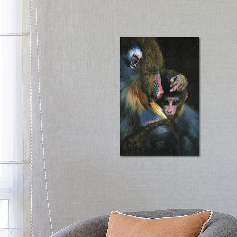 Baboon Mother And Baby by David Stribbling - Wrapped Canvas Painting, 66.04 cm H x 45.72 cm W x 1.91 cm D