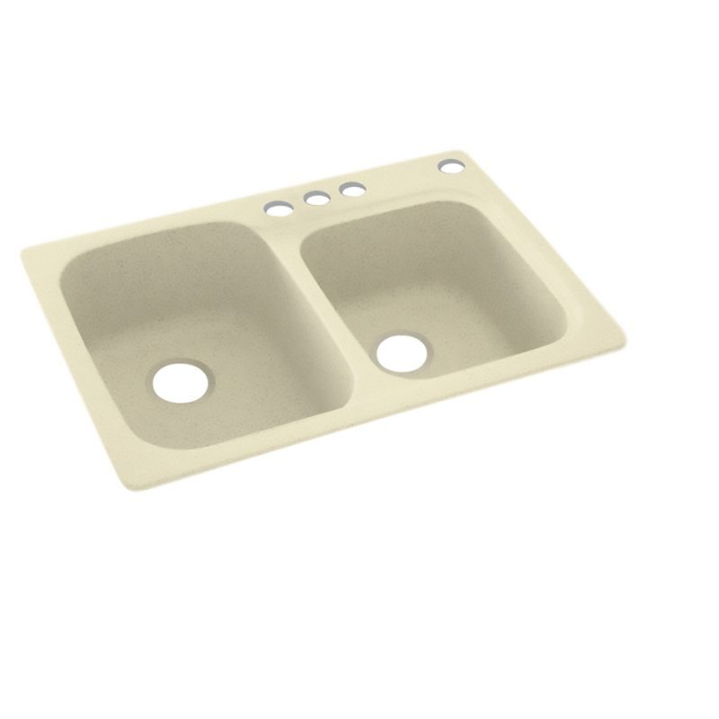 33'' L Mounting / Installation Required Double Bowl Solid Surface Kitchen Sink, 4 Hole, Bone