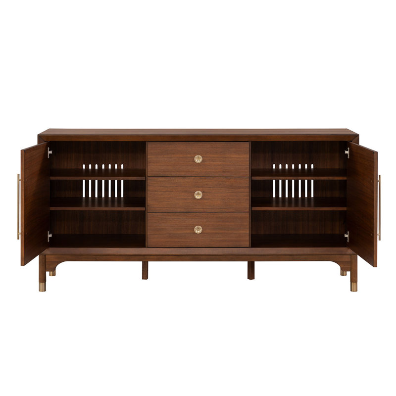 1Pc Contemporary Server Rubberwood Gold Metal Handles Dining Room Server Storage