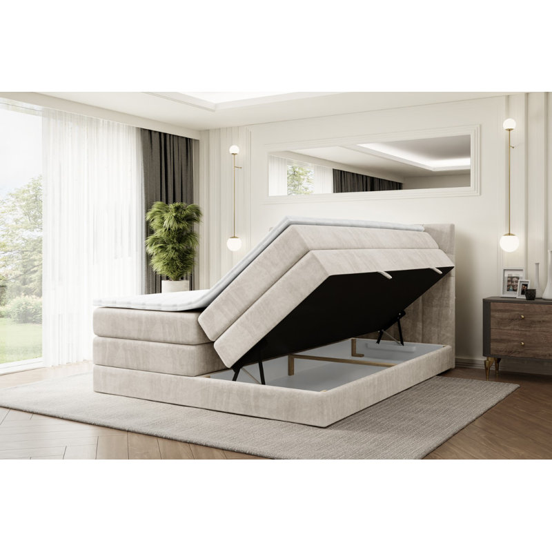 Fobbs Divan Bed with Mattress, 180cm W x 200cm L, Beige