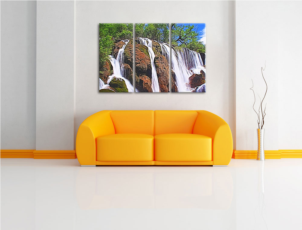 3-tlg. Leinwandbilder-Set „Wasserfall Urwald“, Grafikdruck