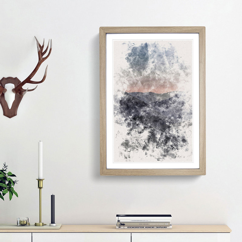 Ben Lui Mountain Scotland Watercolour - Picture Frame Graphic Art, Oak Framed, 87cm H x 62cm W x 2cm D