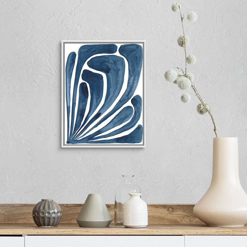 «Blue Stylized Leaf II», art mural sur toile, H 16 po x l 13 po, Toile avec cadre blanc