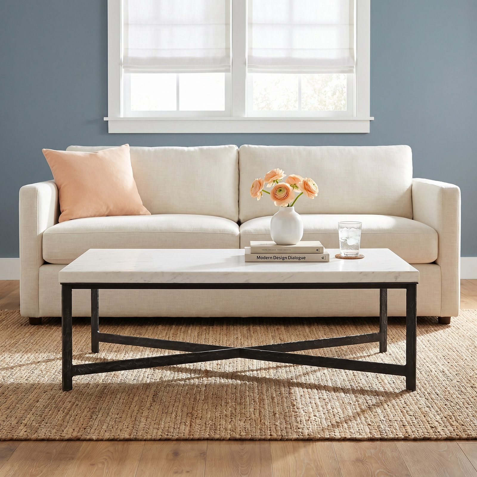 Nelida 30" Marble Coffee Table, White Marble Top/Hammered Antique Brass Base