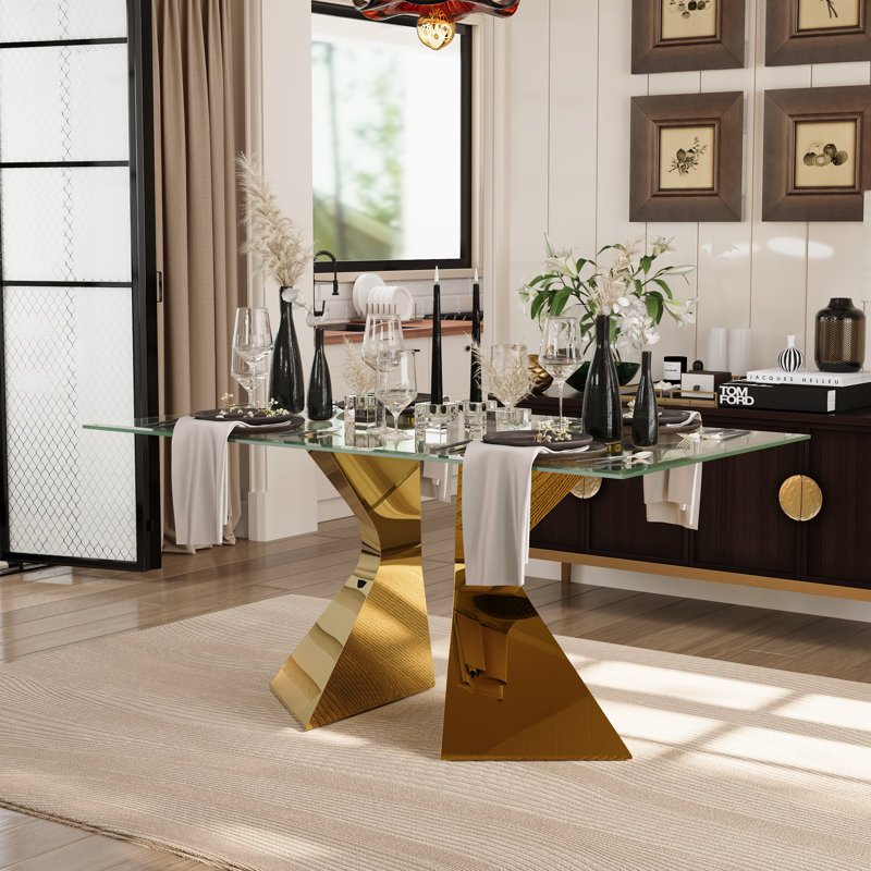 Ameriya Glass Top Metal Base Dining Table