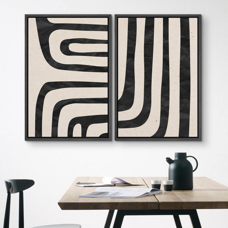 Motif géométrique de style Mid-Century abstrait, art moderne, décoration murale, Boho Zen nordique, 2 pièces, Noir