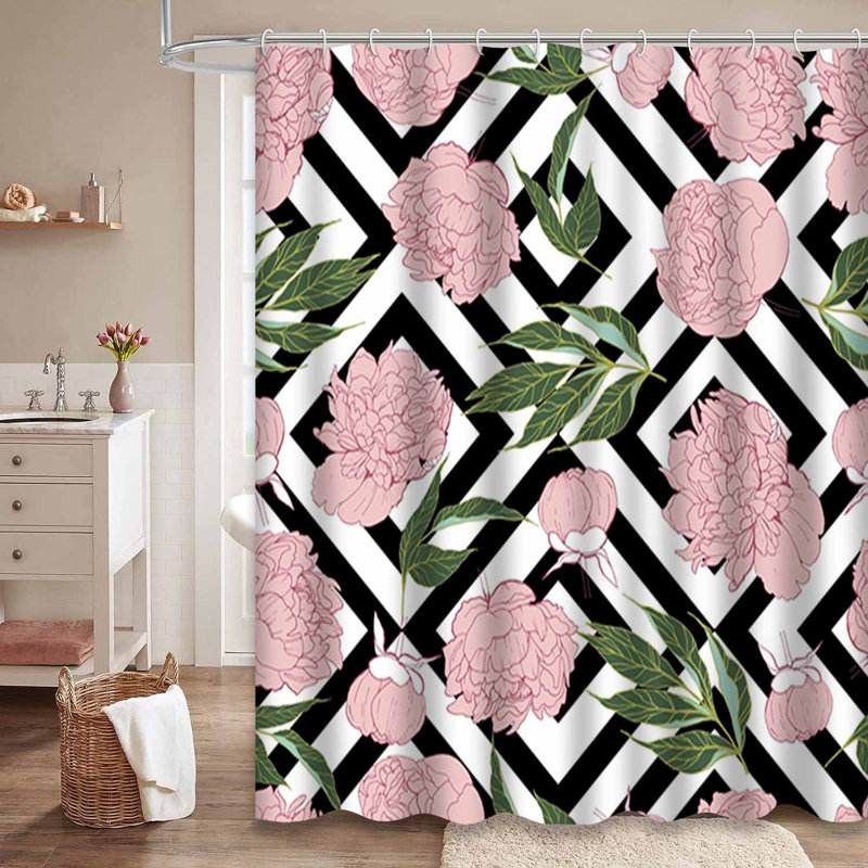 Magnifique rideau de douche à motif floral tropical blanc sans couture avec 12 crochets, L 72 po x l 78 po
