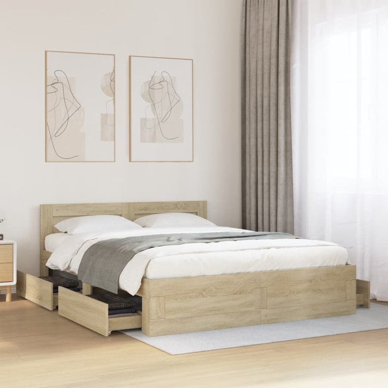 Storage Bed, Sonoma Oak, European Kingsize (160 x 200 cm)