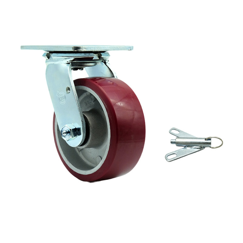 Roulettes pivotantes 5 pouces en polyuréthane sur roulement en aluminium avec roulement à billes et verrou pivotant SCC