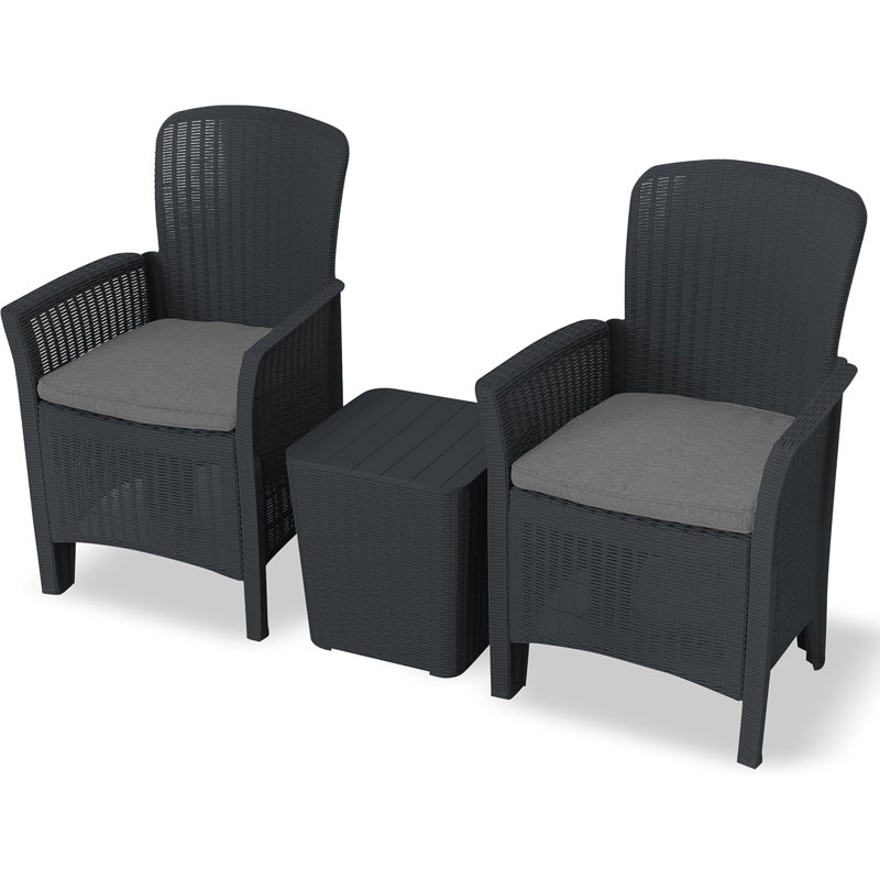 Marjo Plastic 3-Person Seating Group with Cushions, Black