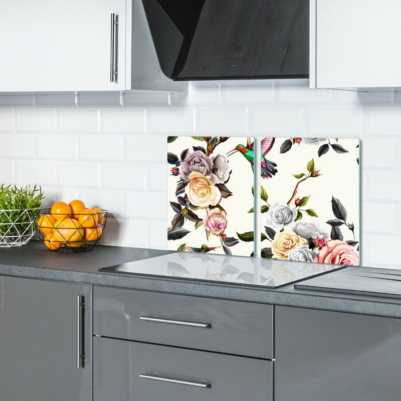Mccart Tempered Glass Birds Roses Chopping Board, 52cm x 30cm