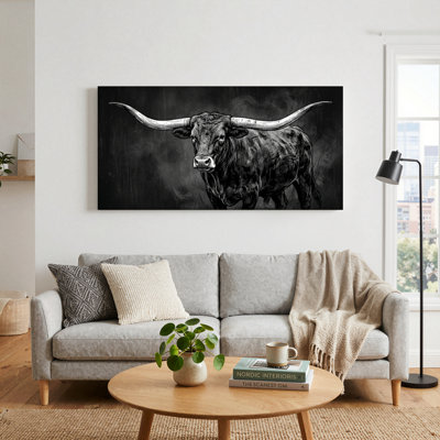 Ensemble de 1 tableau sur toile représentant un taureau Longhorn