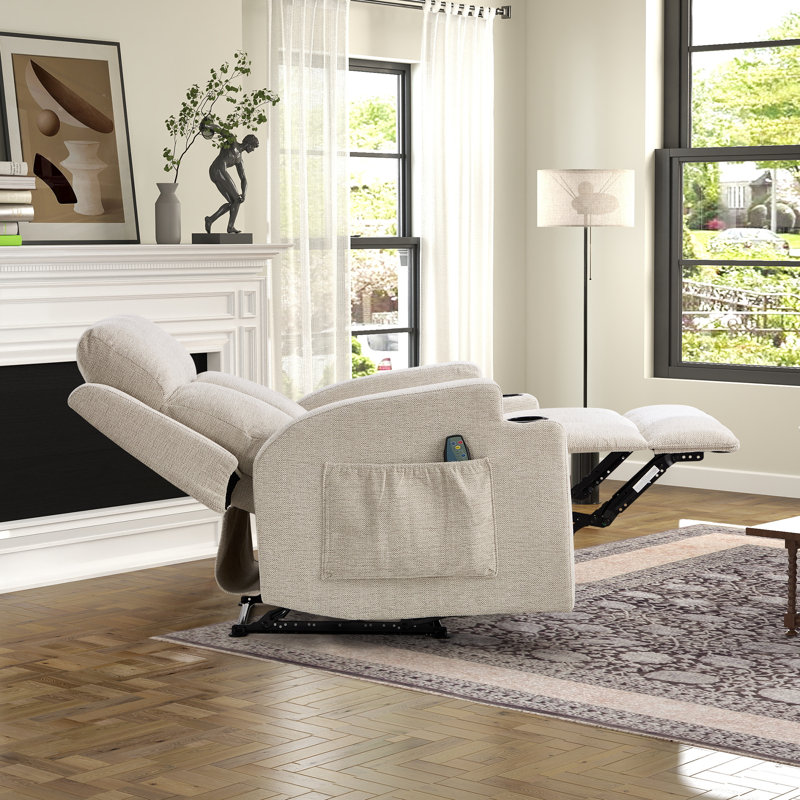 33.07" W Upholstered Manual Recliner with Massage and Heating, Oatmeal Microfiber / Microsuede