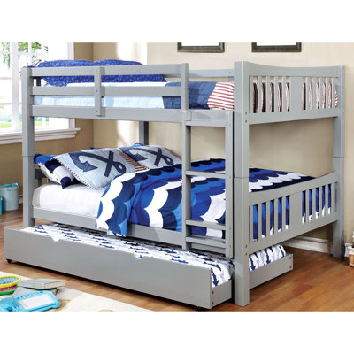 Full Over Bunk Bed In Gray, Transitional Look, Attached , Lock Joint Structure, 13 Pc. Slats, Solid Wood For Bedroom Setup Bed, Style, Rails With Joint, Wood, Accommodation