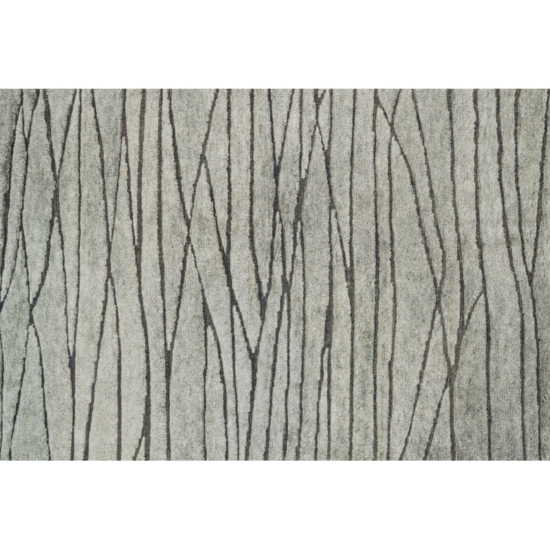 Tapis gris en laine noué à la main Paniagua, Rectangle 9 pi 6 po x 13 pi