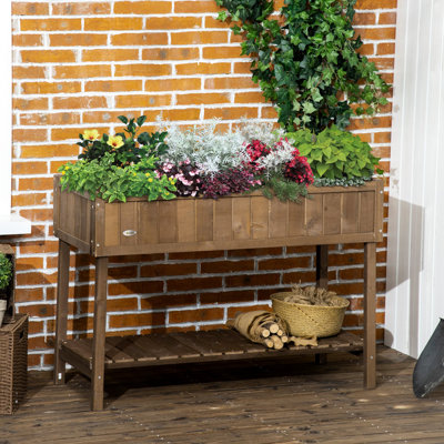 Lit de jardin surélevé en bois 43,4 po x 18,1 po 29,74 po avec 8 poches et une tablette, brun foncé, pour de nombreuses herbes, légumes et fleurs, l 43,25 po x P 18 po, H