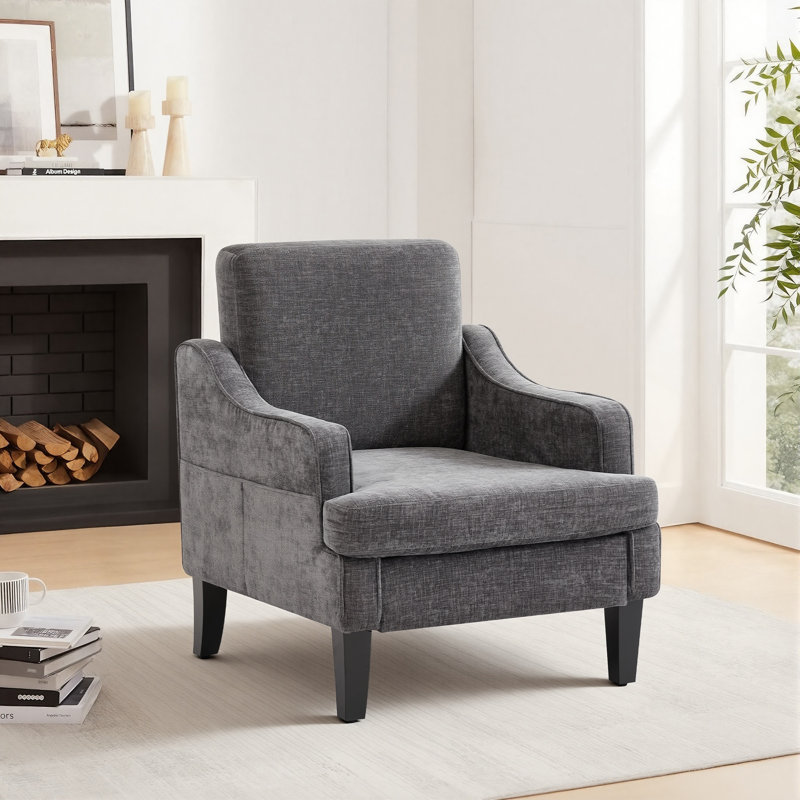 Mordern And Chic Design Chenille Upholstered Accent Side Armchair, Dark Gray