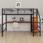 Lit mezzanine double avec bureau et escalier de rangement, lit mezzanine en métal avec lumières DEL et petite armoire-667526190