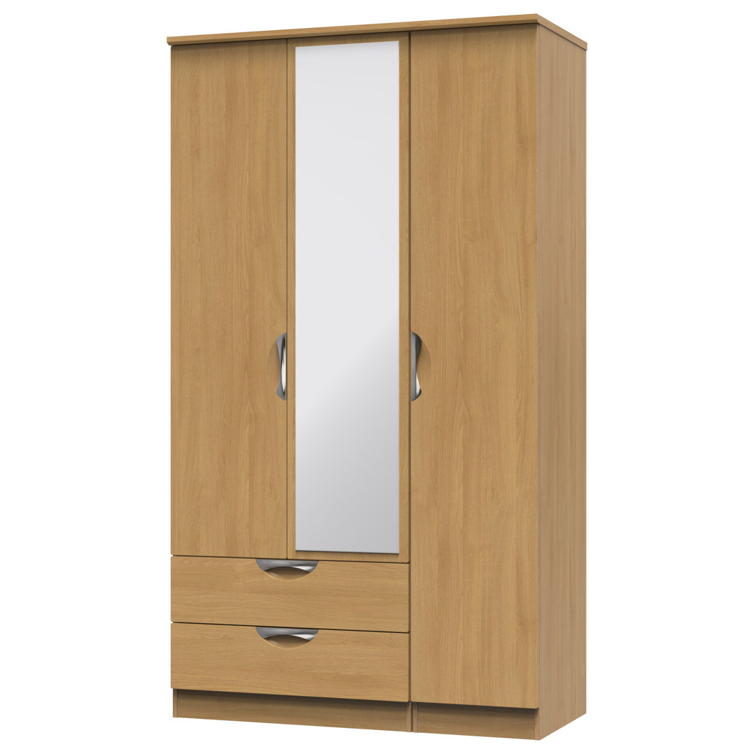 Bhodhini Triple Mirror Wardrobe with 2 Drawers in Modern Oak