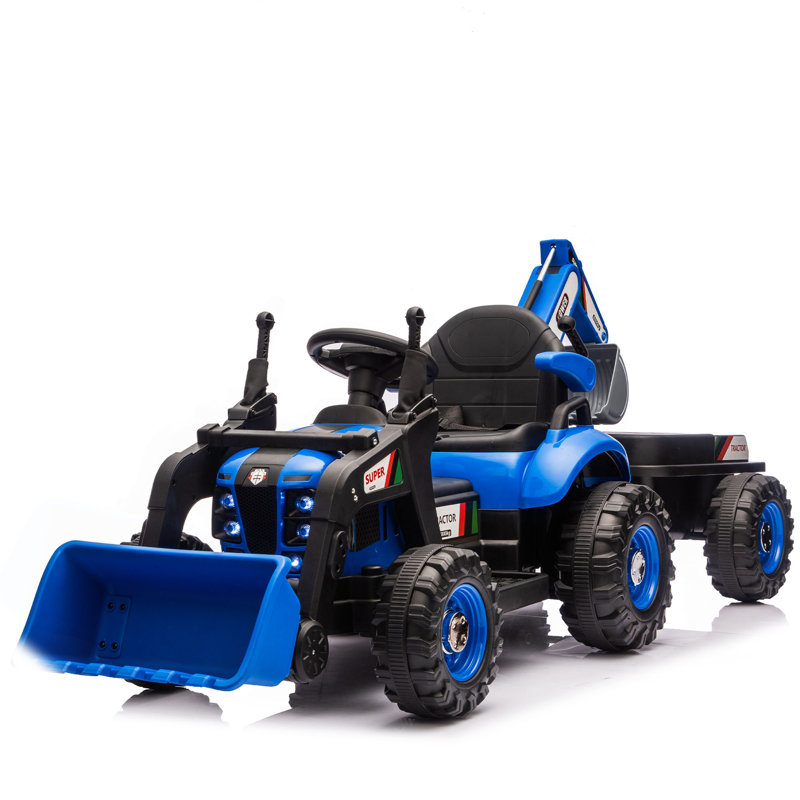 24V Kids Ride-On Electric Tractor Toy With 4-In-1 Construction Attachments (Excavator, Dump Truck & Bulldozer) W/Parent Remote Control,3-Speed Adjustable,Built-In Music Player,LED Tail-Light