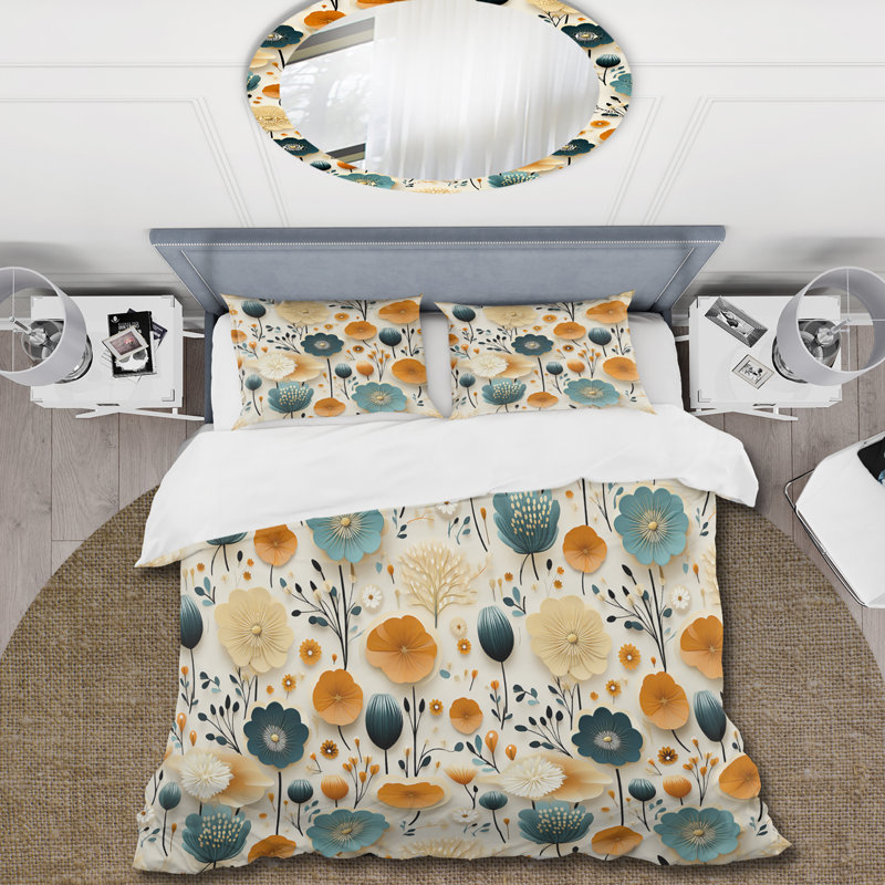 Ensemble de housse de couette Vintage Mod Florals II - Midcentury, Housse de couette pour très grand lit et 2 très