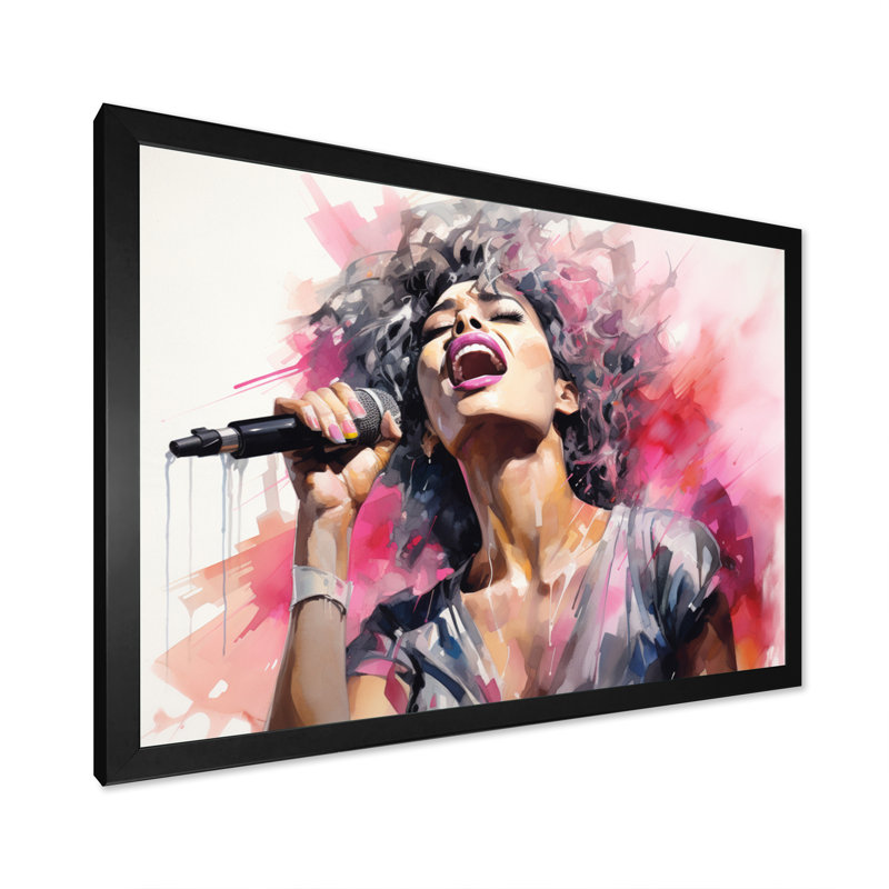 «Pink Black Music Vocal Expression I», reproduction d'art sur toile, H 34 po x l 44 po x P 1,5 po, Cadre simple noir