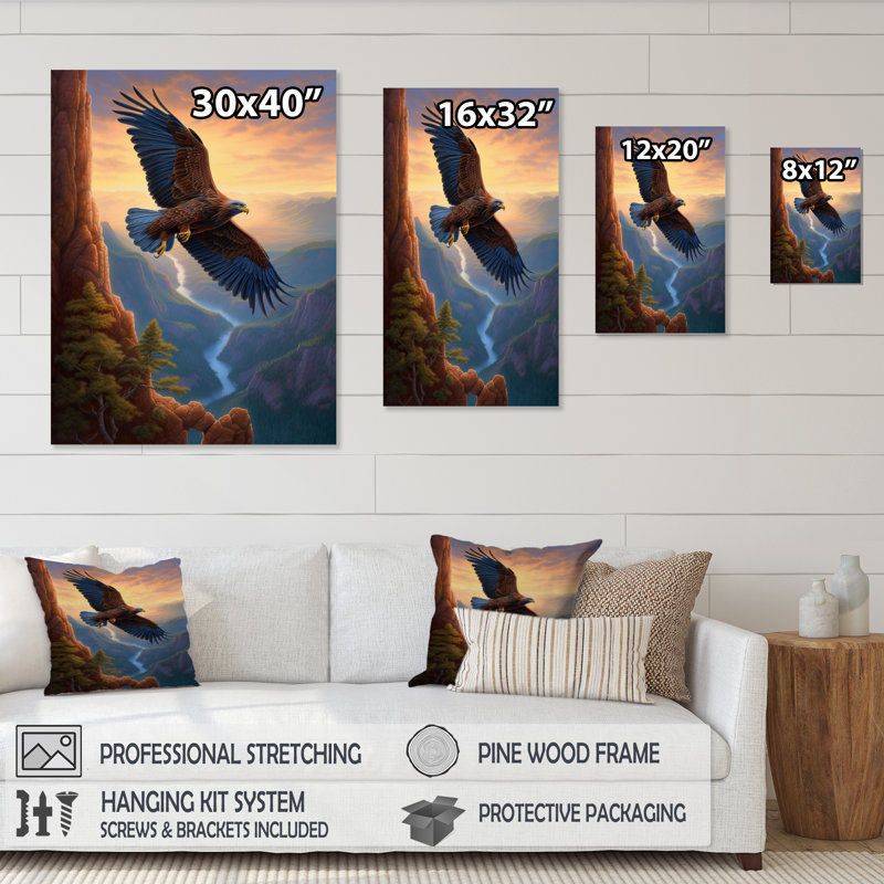 «Flight of the Eagle I», reproduction d'art sur toile, Cadre photo noir, H 20 po x l 12 po x P 1 po