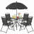6 Pieces Patio Dining Set With 65″ Umbrella, Outdoor Table And Chairs With 31.5″ Round Glass Table, 4 Folding Textilene Chairs, Patio Dining Set With Steel Frame, For Poolside, Backyard(black)-1803158940