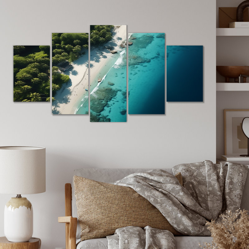 Relaxing Beach Aérienne vue IV - Plage côtière, art mural multi-panneaux