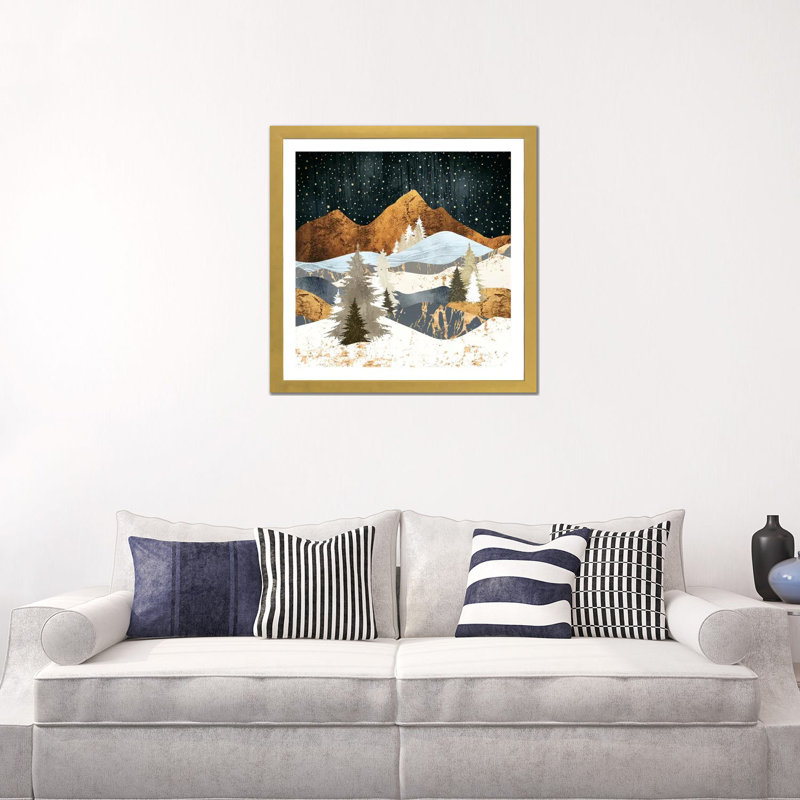 Étoiles d'hiver - reproduction d'impression, Papier encadré doré, Blanc, H 24 po x l 24 po x p 1 po