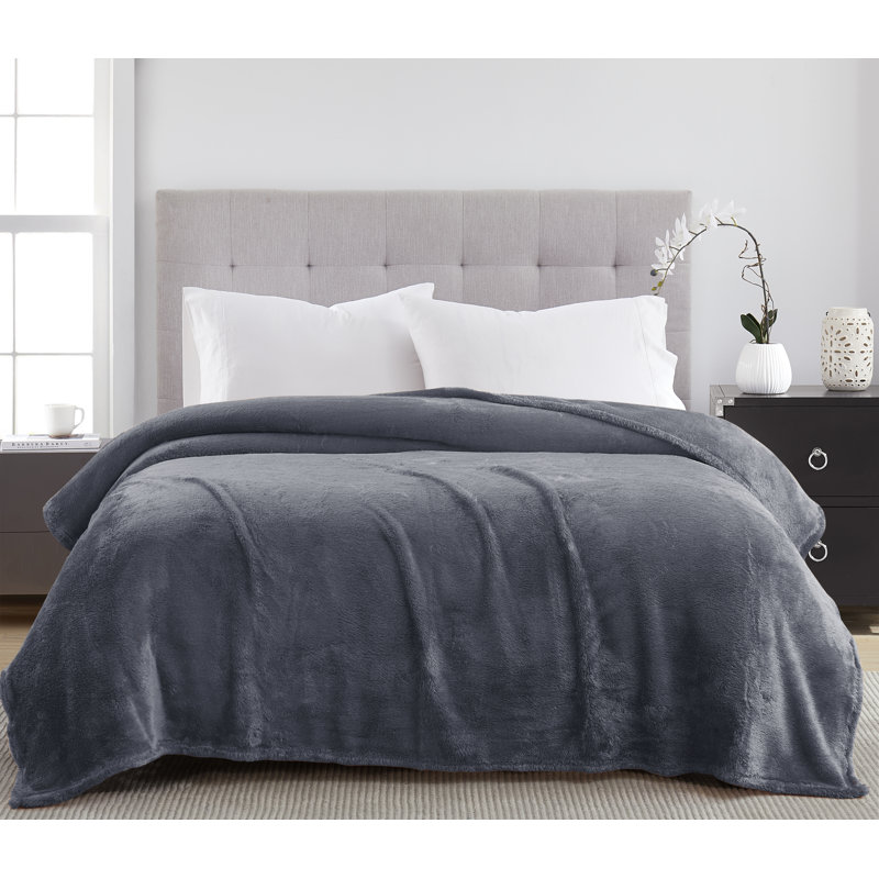 Couverture en peluche Vanessa Teddy, Gris anthracite, Très grand lit