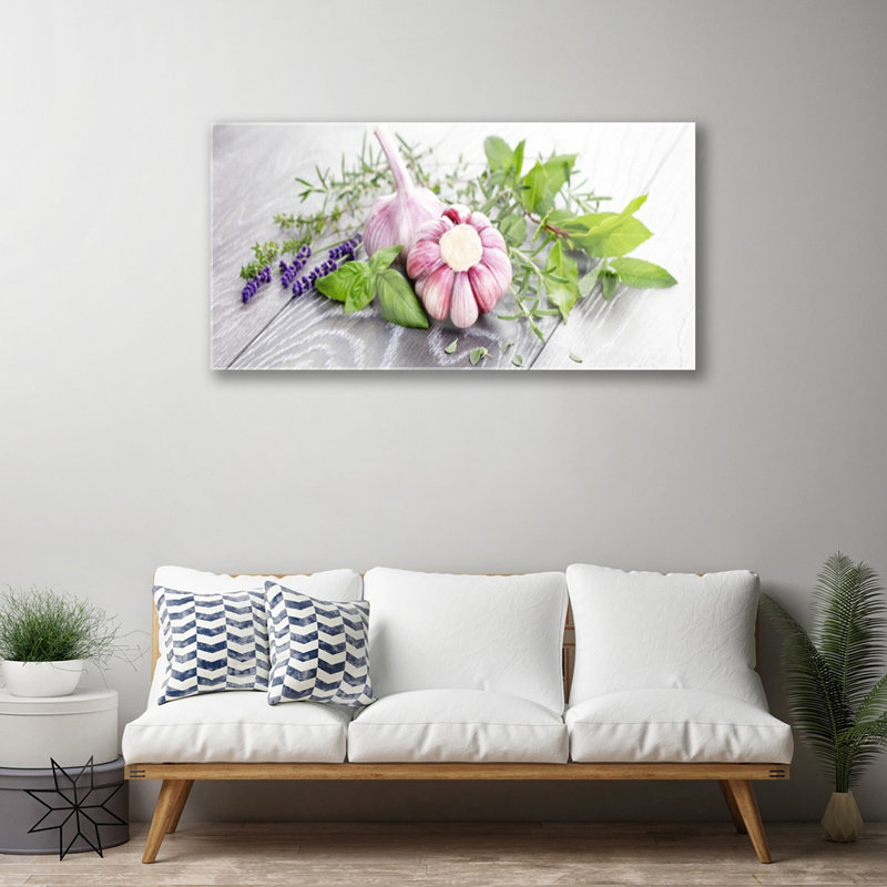 Floral Garlic Flower Leaves - No Frame Print on Glass