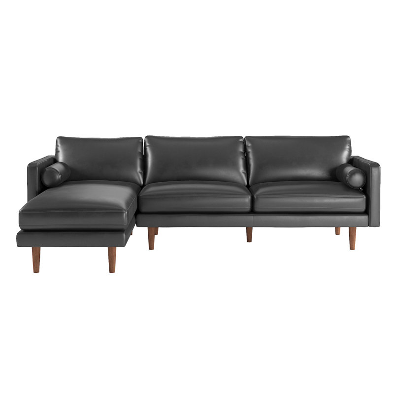 Arantza Faux Leather L-Shaped Sectional, Black Faux Leather, Left Hand Facing