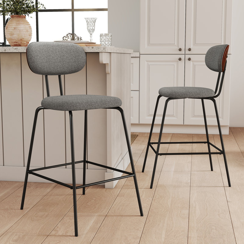 26'' H Modern Linen-like Fabric Upholstered Counter Stool With Metal Legs, Gray