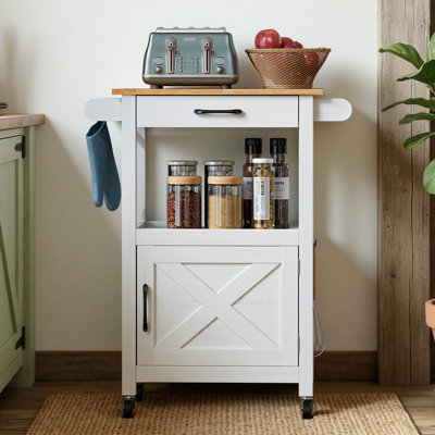 White Dining Cart With 1 Door, 1 Drawer And 1 Shelf