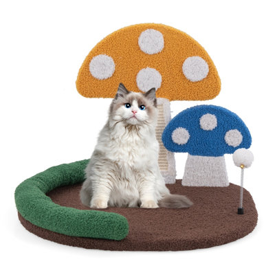 23" Easy Assembly Mushroom Cat Bed & Scratcher with Sisal Panel & Ball