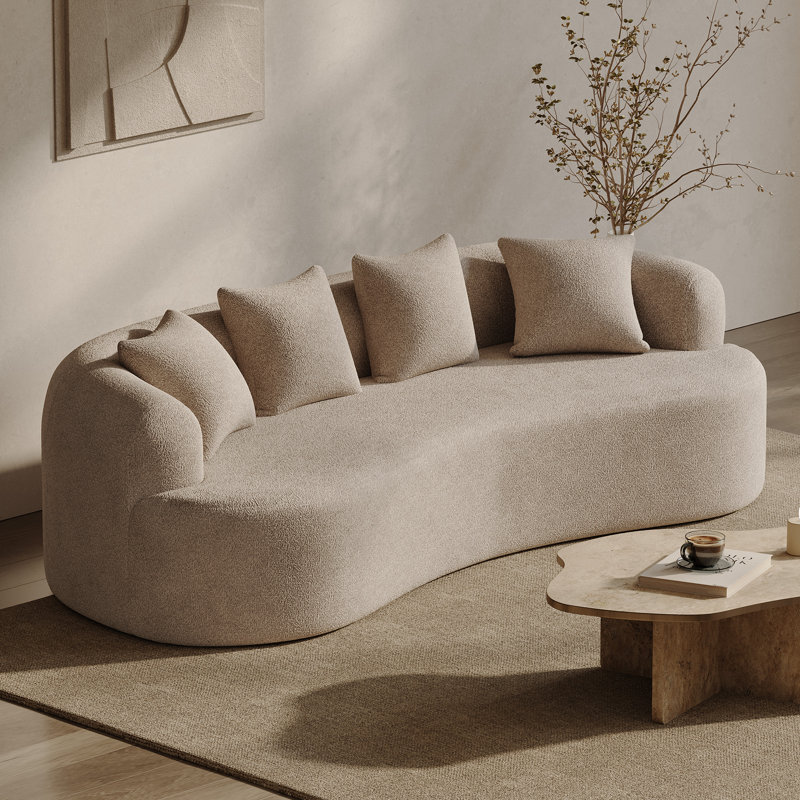 Canapé incurvé désossé en mousse à haute densité et sans assemblage requis, Marron clair, H 24,5 po x l 106,5 po x P 41 po, 3