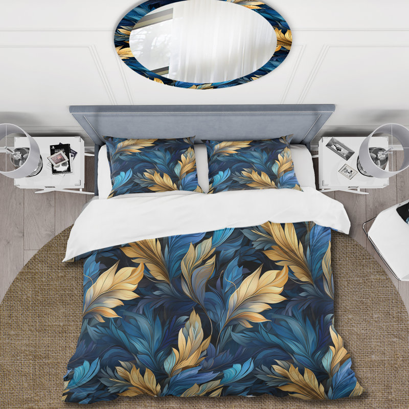 Literie en plumes de colombe bleu saphir, Housse de couette pour grand lit et 2 taies décor