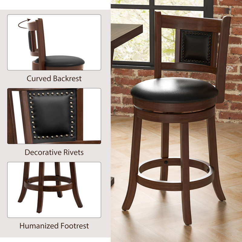 Acelee Swivel Upholstered Counter Stool with Solid Wood Frame, Counter Stool (25.5” Seat Height), 4