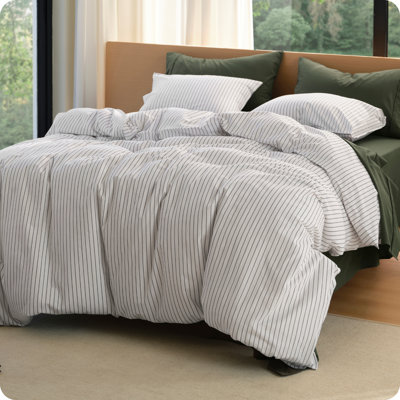 Ensemble de housse de couette en vichy 100% coton délavé très grand tissé avec tissage réversible et tissage à point double (ensemble de 3)